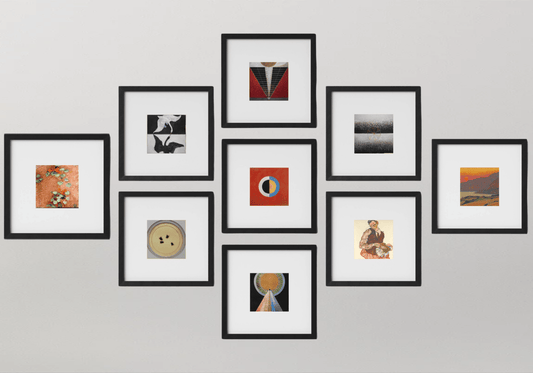 fragileHEIRLOOMS Hilma (cool) af Klint; Showcase of Nine Prints in 11"x11" Frames, matted
